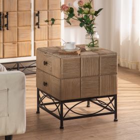 21.06"Small Grid Splicing Design Retro Square Coffee Table with 2 Drawers,for Living Room,Office,and Dining Room