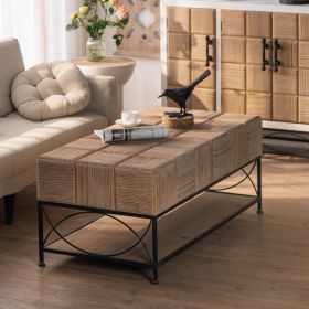 47.64"Small Grid Splicing Design Retro Square Coffee Table,for Living Room,Office,and Dining Room