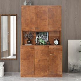 70.87 Tall Wardrobe& Kitchen Cabinet, with 6-Doors, 1-Open Shelves and 1-Drawer