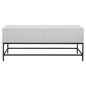 45 Inch Rectangular Mango Wood Coffee Table; Lift Top Storage; Iron Frame; White; Black