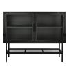 Double Mesh Door Storage Cabinet with Adjustable Shelf and Feet Cold-Rolled Steel Sideboard Furniture for Living Room Kitchen Frosted Black