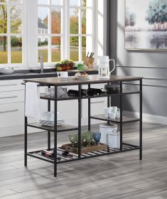 Lona Kitchen Island; Rustic Oak &amp; Black Finish AC00325