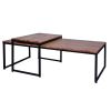 48; 27 Inch 2 Piece Rectangular Wood Nesting Coffee and End Table Set; Sled Metal Base; Brown; Black