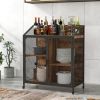 TREXM Cabinet Metal Mesh Double Door with Universal Wheel; Different Space Size Kitchen Cart (Distressed Brown)