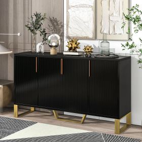 TREXM Modern sideboard with Four Doors; Metal handles & Legs and Adjustable Shelves Kitchen Cabinet (Black)