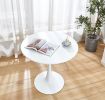 Modern White Round Dining Table; 31.5'' Diameter Solid Metal Base Coffee Table