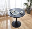 Modern Black Round Dining Table; 31.5" Diameter Solid Metal Base Coffee Table