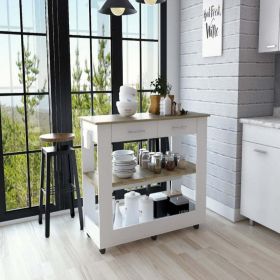 Kitchen Island 46 Inches Dozza, Two Drawers, White / Light Oak Finish