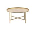 Mithea Coffee Table; Oak Table Top & Gold Finish