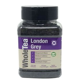 WHOLETEA Natural London Grey, 4 oz(113.5 gm) Full Leaf Gourmet Jar - Makes 55 Cups - Medium Caffeine - Bergamont Black