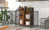 TREXM Cabinet Metal Mesh Double Door with Universal Wheel; Different Space Size Kitchen Cart (Distressed Brown)