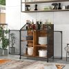 TREXM Cabinet Metal Mesh Double Door with Universal Wheel; Different Space Size Kitchen Cart (Distressed Brown)