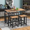 TREXM 5-Piece Kitchen Counter Height Table Set; Industrial Dining Table with 4 Chairs (Brown)