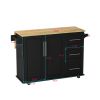 Kitchen Island Cart with 2 Door Cabinet and Three Drawers; 53.5 Inch Width with Spice Rack; Towel Rack (Black)