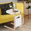 Bentwood Sofa Side Table with Square Tabletop and Storage Bag