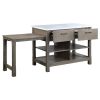 Feivel Kitchen Island w/Pull Out Table in Marble Top Top &amp; Rustic Oak Finish DN00307