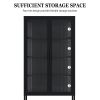 Double Glass Door Storage Cabinet with Adjustable Shelves and Feet Cold-Rolled Steel Sideboard Furniture for Living Room Kitchen Black