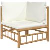 3 Piece Patio Lounge Set with Cream White Cushions Bamboo