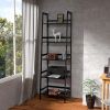 WTZ Bookshelf; Ladder Shelf; 5 Tier Bamboo Bookcase; Modern Open Book Case for Bedroom; Living Room; Office; BC-238 Black