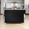 Kitchen Island Cart with Solid Wood Top and Locking Wheels; 54.3 Inch Width; 4 Door Cabinet and Two Drawers; Spice Rack; Towel Rack (Black)