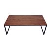 48; 27 Inch 2 Piece Rectangular Wood Nesting Coffee and End Table Set; Sled Metal Base; Brown; Black