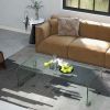 42.5 x 20 x 14 Inch Glass Coffee Table with Rounded Edges for Living Room