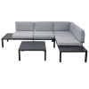 TOPMAX Outdoor 3-piece Aluminum Alloy Sectional Sofa Set with End Table and Coffee Table; Black Frame+Gray Cushion