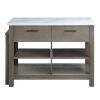 Feivel Kitchen Island w/Pull Out Table in Marble Top Top &amp; Rustic Oak Finish DN00307