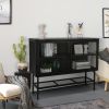 Double Mesh Door Storage Cabinet with Adjustable Shelf and Feet Cold-Rolled Steel Sideboard Furniture for Living Room Kitchen Frosted Black