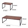 48; 27 Inch 2 Piece Rectangular Wood Nesting Coffee and End Table Set; Sled Metal Base; Brown; Black