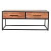 2 Drawer Industrial Metal Coffee Table with Wooden Tile Top; Brown and Black