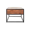 2 Drawer Industrial Metal Coffee Table with Wooden Tile Top; Brown and Black