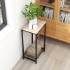 2-Tier End Table; Industrial Side Table Nightstand with Durable Metal Frame; Coffee Table with Mesh Shelves for Living Room; Oak Finish