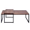 48; 27 Inch 2 Piece Rectangular Wood Nesting Coffee and End Table Set; Sled Metal Base; Brown; Black