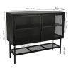 Double Mesh Door Storage Cabinet with Adjustable Shelf and Feet Cold-Rolled Steel Sideboard Furniture for Living Room Kitchen Frosted Black