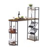 Bar table with bottle holder and glass holder;  multifunctional high bar table;  can hold 8 bottles of wine and 9 glasses;  with side storage.