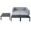 TOPMAX Outdoor 3-piece Aluminum Alloy Sectional Sofa Set with End Table and Coffee Table; Black Frame+Gray Cushion