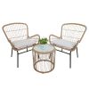 Balcony Furniture;  3 Piece Patio Set;  Outdoor Wicker Chairs with Glass Top Table and Soft Cushion;  Rattan Front Porch Furniture