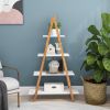 Solid bamboo wood oxford &ldquo;A&rdquo;frame ladder display bookshelf