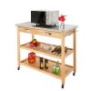 Moveable Kitchen Cart with Stainless Steel Table Top & Two Drawers & Two Shelves Burlywood