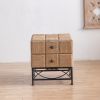 21.06"Small Grid Splicing Design Retro Square Coffee Table with 2 Drawers,for Living Room,Office,and Dining Room