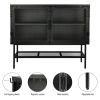 Double Mesh Door Storage Cabinet with Adjustable Shelf and Feet Cold-Rolled Steel Sideboard Furniture for Living Room Kitchen Frosted Black