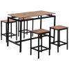 TREXM 5-Piece Kitchen Counter Height Table Set; Industrial Dining Table with 4 Chairs (Brown)