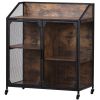 TREXM Cabinet Metal Mesh Double Door with Universal Wheel; Different Space Size Kitchen Cart (Distressed Brown)