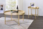 Mithea Coffee Table; Oak Table Top & Gold Finish