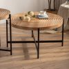 33"Modern Thread Design Round Coffee Table , MDF Table Top with Cross Legs Metal Base