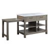 Feivel Kitchen Island w/Pull Out Table in Marble Top Top &amp; Rustic Oak Finish DN00307