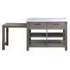 Feivel Kitchen Island w/Pull Out Table in Marble Top Top &amp; Rustic Oak Finish DN00307