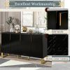 TREXM Modern sideboard with Four Doors; Metal handles & Legs and Adjustable Shelves Kitchen Cabinet (Black)