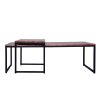 48; 27 Inch 2 Piece Rectangular Wood Nesting Coffee and End Table Set; Sled Metal Base; Brown; Black